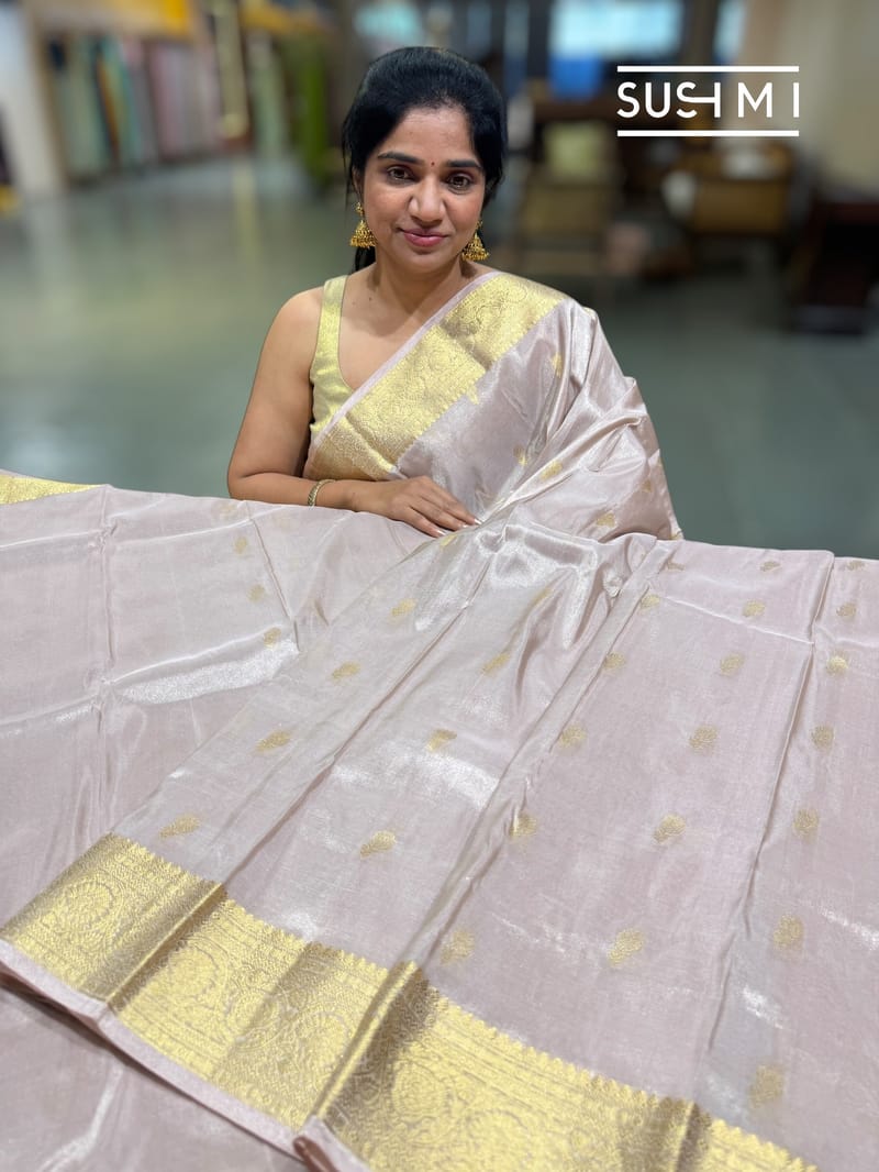 Nude Pink Kanjeevaram Tissue Saree