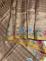 Mauve Brown pure handloom Tussar Vintage Checks Saree with Jamdani inspired embroidered border SS50466