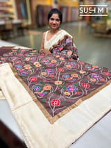 Brown Pure tussar with patola inspired embroidery: S62F194