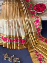 Molten Gold Kanjeevaram Tissue Sareewith petite point embroidery : S62F090