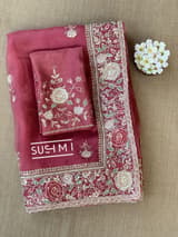 Brick Red Pure Organza Saree with heavy intricate Handwork DSCL044