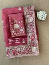 Brick Red Pure Organza Saree with heavy intricate Handwork DSCL044