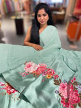 Sea Green Designer Chinnon & Satin Fusion Saree SS5033