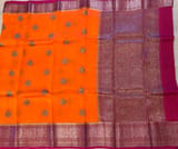 Orange & Ruby Pink Pure Handloom Kora Banarasi Saree