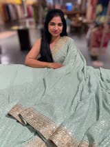 Mint Georgette Sequence saree with sabhyasachi borders and printed blouse SS50513