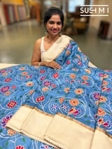 Cobalt Blue Pure tussar with patola inspired embroidery: S62F193
