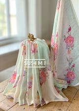 Floral printed handloom lenin saree