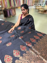 Black Banarasi Handloom Dupion Rawsilk Saree : S62F104