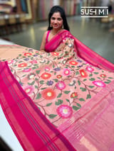 Nude Pink Tissue Gorgette Fusion Saree with vidarbha Borders SS50227