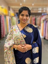 Midnight Blue Pure Satin Saree with embroidered border and blouse