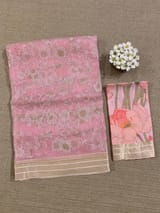 Pink Muslin allover embroidered Saree with pichwai printed blosue