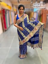 Royal Blue bandhej saree with embroidery : S62F203