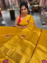Yellow Banarasi Silk Tissue stripes Saree with embroidery SS50616