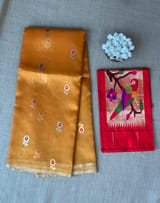 Orange Handloom Banarasi Tissue with meenakari sona rupa flower motifs