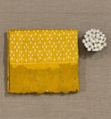Mustard Cambodian–inspired Ikkat Silk Saree with cutwork Rose Border SS50345
