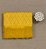 Mustard Cambodian–inspired Ikkat Silk Saree with cutwork Rose Border SS50345