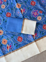 Cobalt Blue Pure tussar with patola inspired embroidery: S62F193