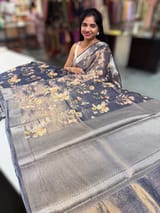 Midnight Blue Printed Banarasi Cotton Tissue SS50561