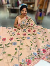 Peach Tissue georgette saree with allover jamdani inspired embroidery