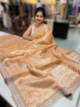 Peach Tissue checks Saree with sabhyasachi borders