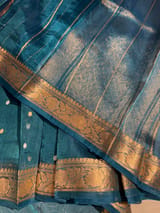 Peacock Blue Banarasi handloom tissue saree