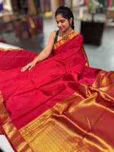 Maroon Red vintage Kanchipuram silk saree with pen kalamkari blouse