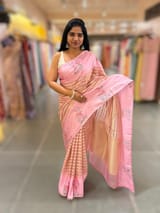 Lotus Pink Banarasi Tissue saree with swan embroidery