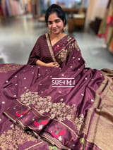 Winish Brown Mysore silk saree with pythani embroidered border : D62F006