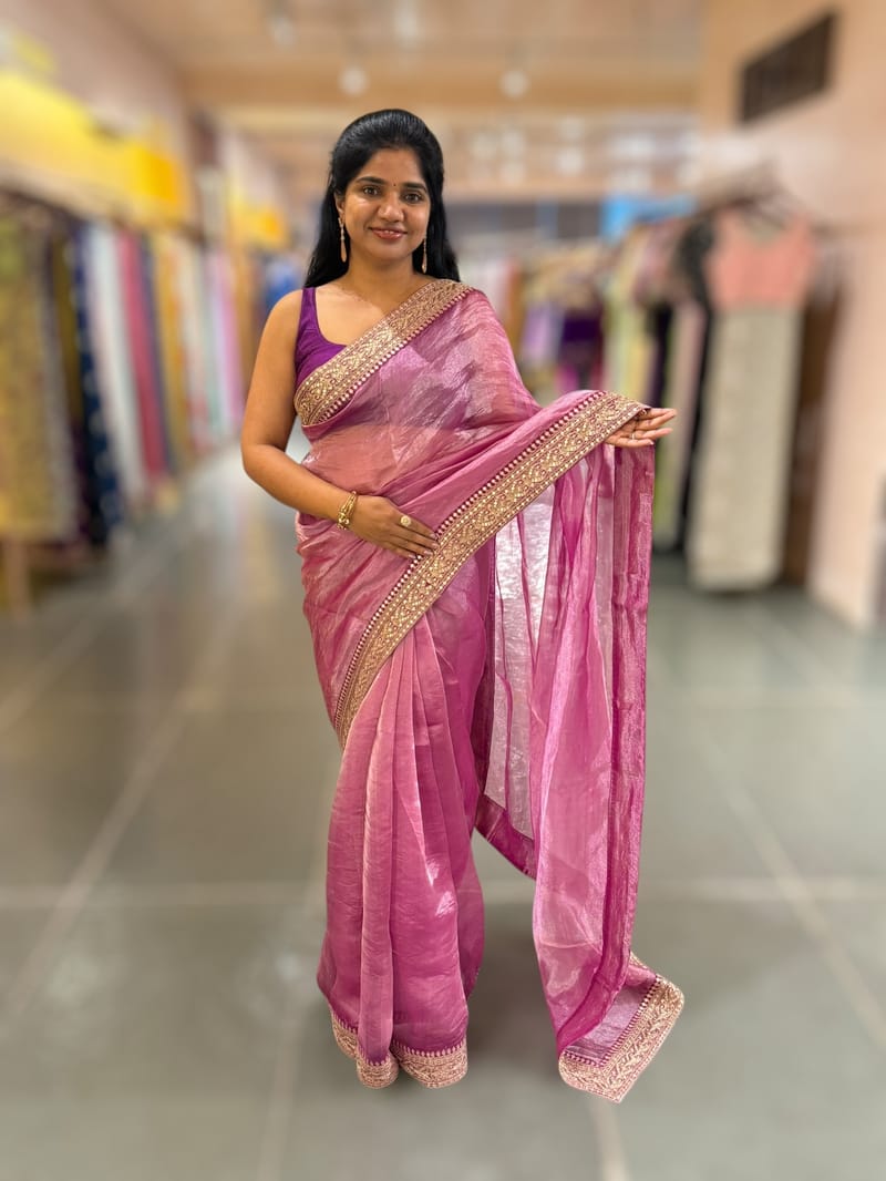 Majenta Pure Tissue Saree with velvet Bandhini pitawork blosue SS50418