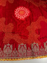 Orangish Red Designer Rai Bandhej Saree With Embroidered Border SS50483