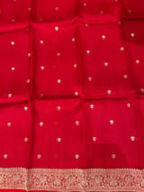 Red monotone look Pure Handloom premium Kora Banarasi Saree with heavy weaving border