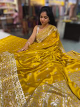 Mustard Pure Mashru Satin Saree with embroidery SS5018
