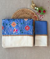 Cobalt Blue Pure tussar with patola inspired embroidery: S62F193