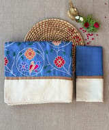Cobalt Blue Pure tussar with patola inspired embroidery: S62F193