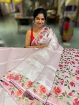 Lilac Pink kora tissue saree with pythani inspired embroidery
