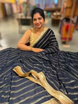 Navy Blue Georgette Saree with badla sequnce stripes: S62F075