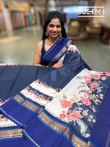 Midnight Blue designer Printed Kanjeevaram Silk Saree