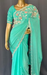 Seagreen pure chinnon saree