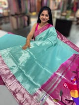 Mint Green Pure handloom paithani tissue stripes saree SS50375