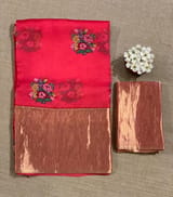 Pinkish Red Organza Saree with pure Tissue Border SS50293