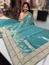 Teal Tissue Saree with pythani inspired muniya borders SS50544