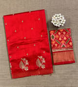 Red Pure Handloom Raw Silk Saree SS50492