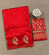 Red Pure Handloom Raw Silk Saree SS50492