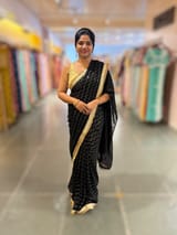 Black Georgette Saree with zigzag pattern badla sequnce : S62F080