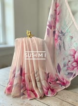 Floral printed handloom lenin saree