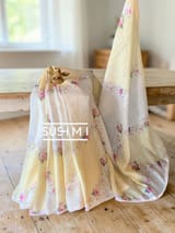 Ombre Dyed Floral Printed Pure Linen Saree