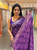 Brinjal georgette sequence saree with statement floral print SS5049