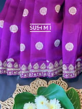 Purple Banarasi Silk Saree with Handwork D62F001