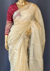 Pastel Yellow Banarasi kora Saree