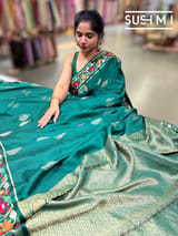 Emerald Green mysore silk with embroidered border S62F113